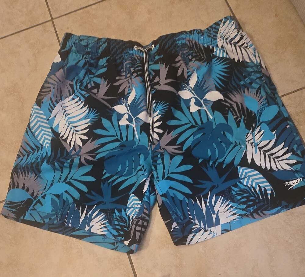 Speedo Men's Tropical Palm Leaf Print‎ Swim Trunks Blue Black